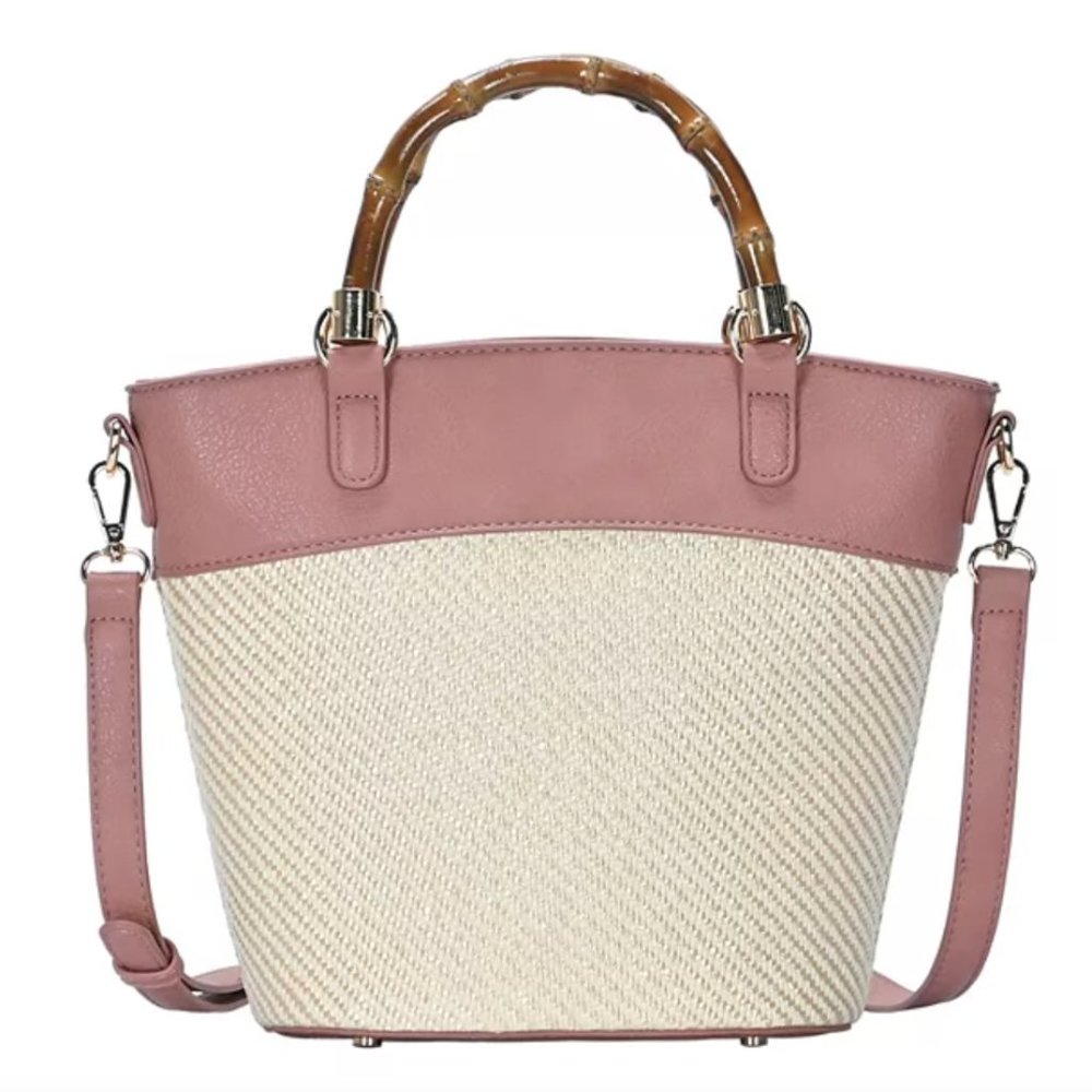 Miztique Vegan Leather Two Tone Straw Crossbody Bag NWT